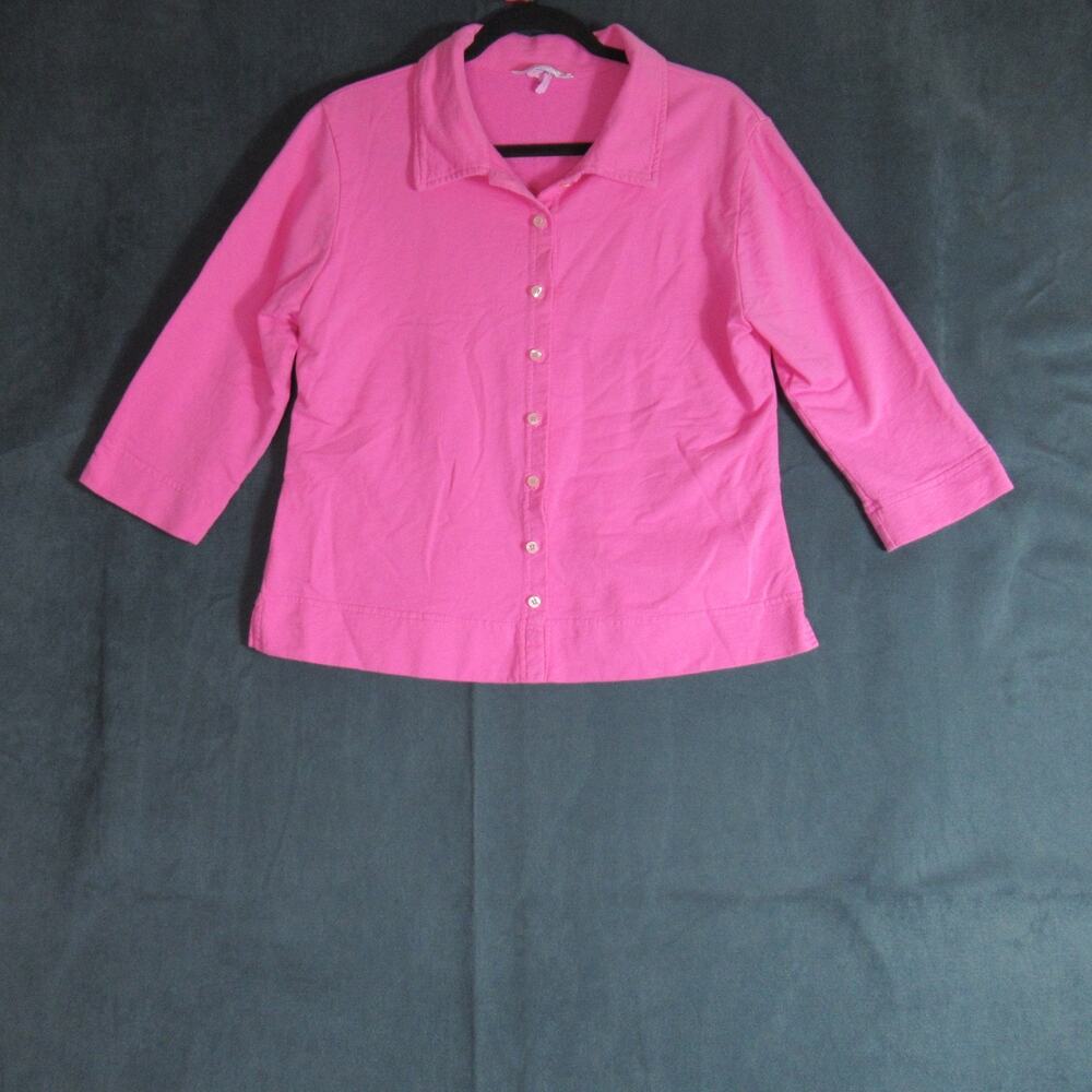Fresh Produce Top Womens Medium Pink 3/4 Sleeve Button Shirt Casual Momcore